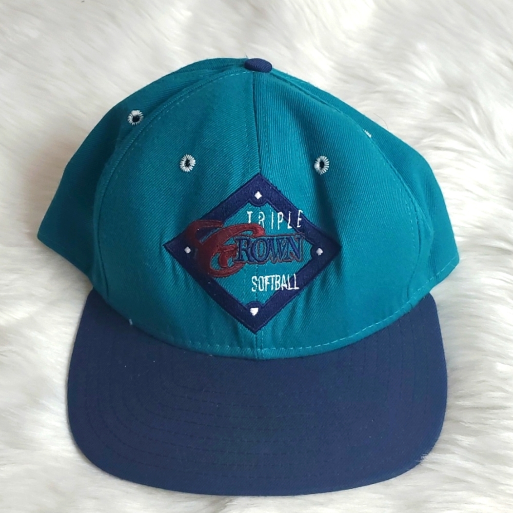 Vintage DeLong Baseball hat cap Triple Grown Softball green blue size 7 3/8